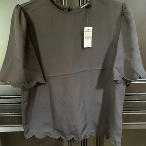 NWT-Express Black Scalloped Sleeve and Bottom Short Sleeved Top-Size Small